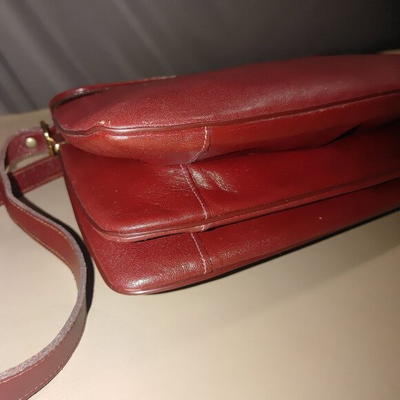 Etra Burgundy Leather Shoulder Bag Vintage Flap Closure Adjustable Strap 3 - Picture 11 of 11